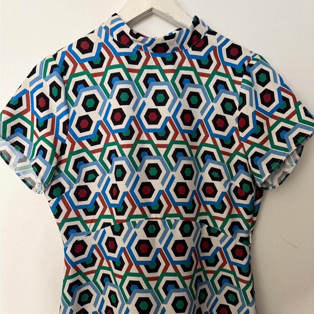 Zara Blue and Green Geometric Mini Dress - Picture 6 of 11